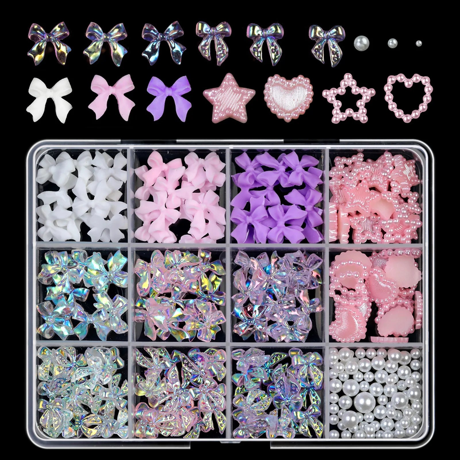 Hot Sale DIY Nail Art Kit with Ribbon Butterfly Pearl Moon Heart Resin Nail Decorations