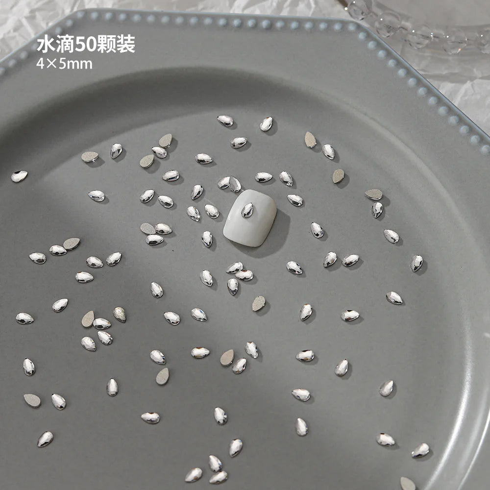 100pcs Nail Flat Shaped Diamond Jewelry White Super Sparkling Butterfly Star Water Droplet Diamond Glass Rhinestone Wholesale