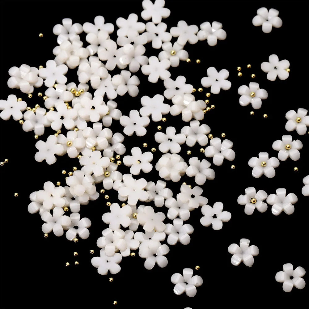 1bag  Acrylic Petal Flowers With Gold Beads Nails Glitter Kinds of Colors Flowers Rhinestones Gems DIY Nail Art Decoration