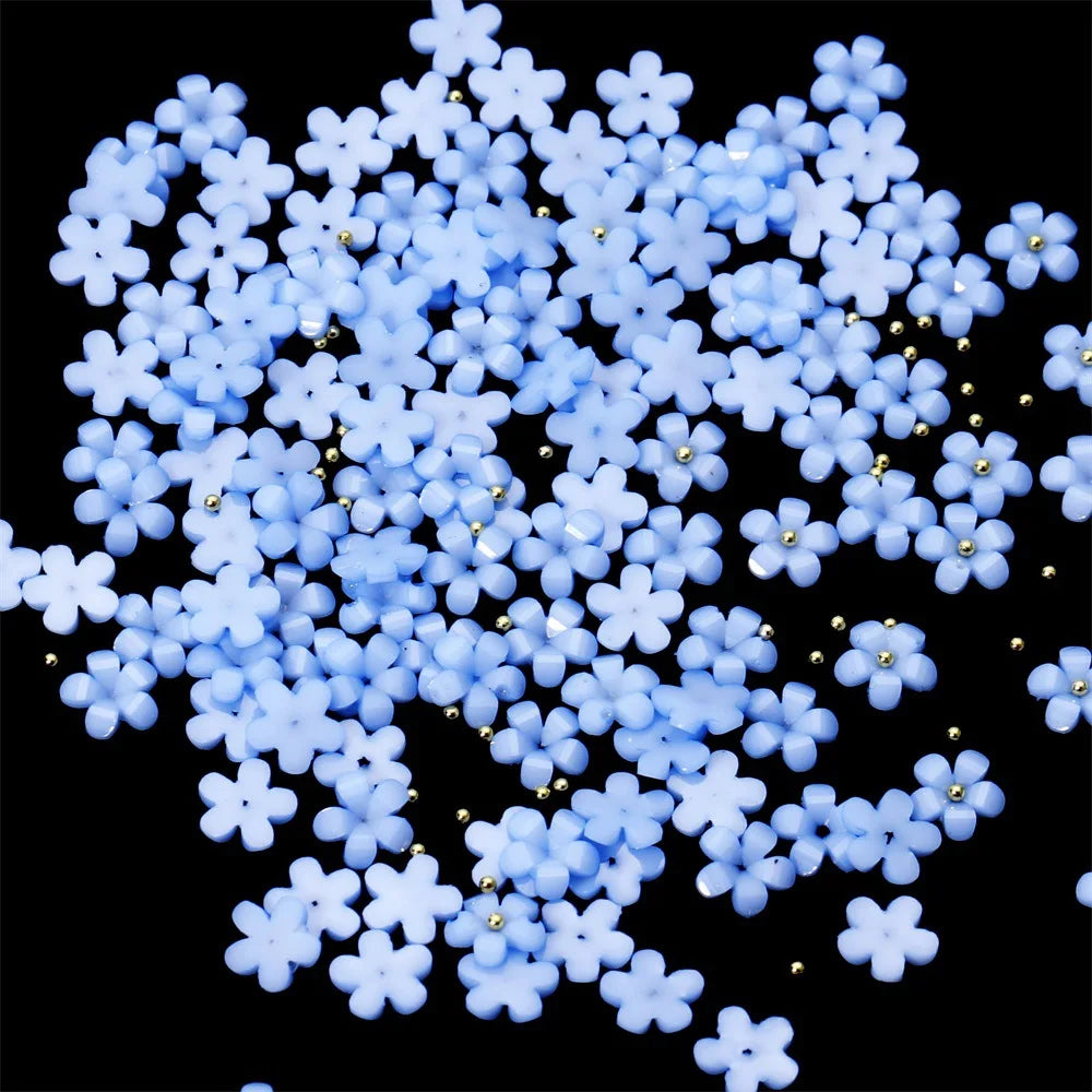 1bag  Acrylic Petal Flowers With Gold Beads Nails Glitter Kinds of Colors Flowers Rhinestones Gems DIY Nail Art Decoration