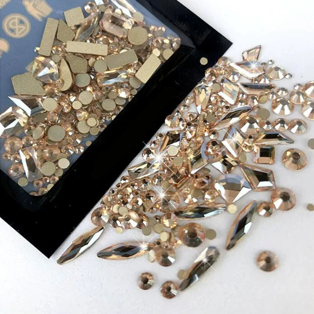 nail art  irregular shaped diamonds, small round diamonds, full diamond jewelry, mineral black rhinestones, super  diamonds