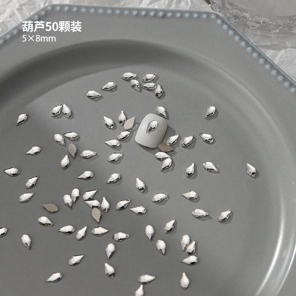 100pcs Nail Flat Shaped Diamond Jewelry White Super Sparkling Butterfly Star Water Droplet Diamond Glass Rhinestone Wholesale