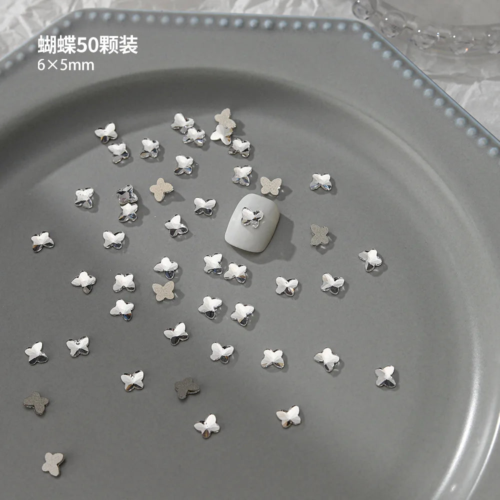 100pcs Nail Flat Shaped Diamond Jewelry White Super Sparkling Butterfly Star Water Droplet Diamond Glass Rhinestone Wholesale