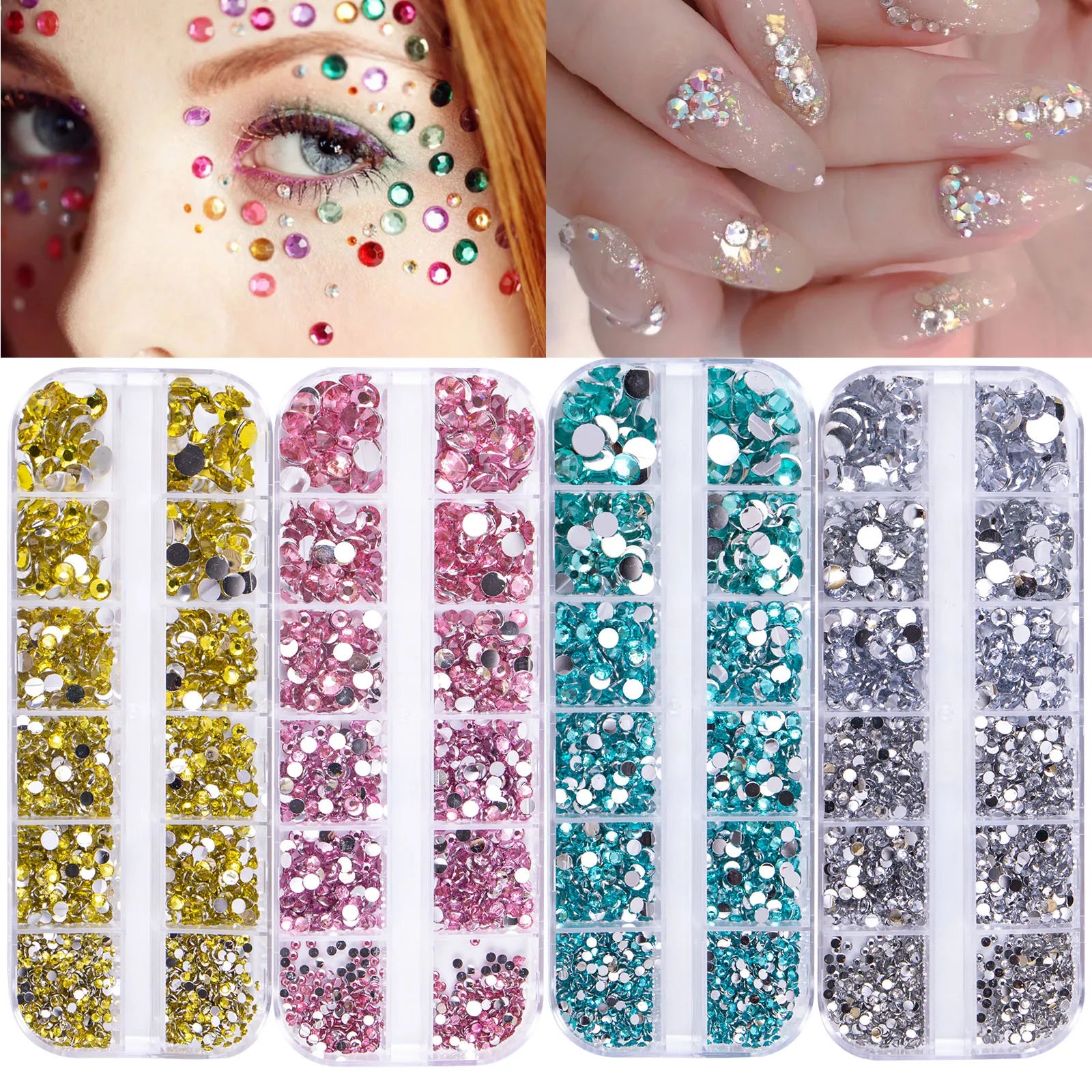 Acrylic Rhinestones Mixed Colors 12 Grid Box for Nail Art DIY Craft Decoration