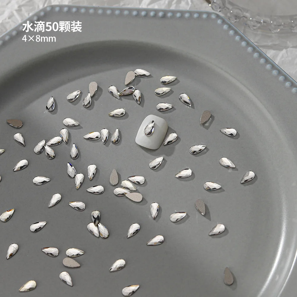 100pcs Nail Flat Shaped Diamond Jewelry White Super Sparkling Butterfly Star Water Droplet Diamond Glass Rhinestone Wholesale