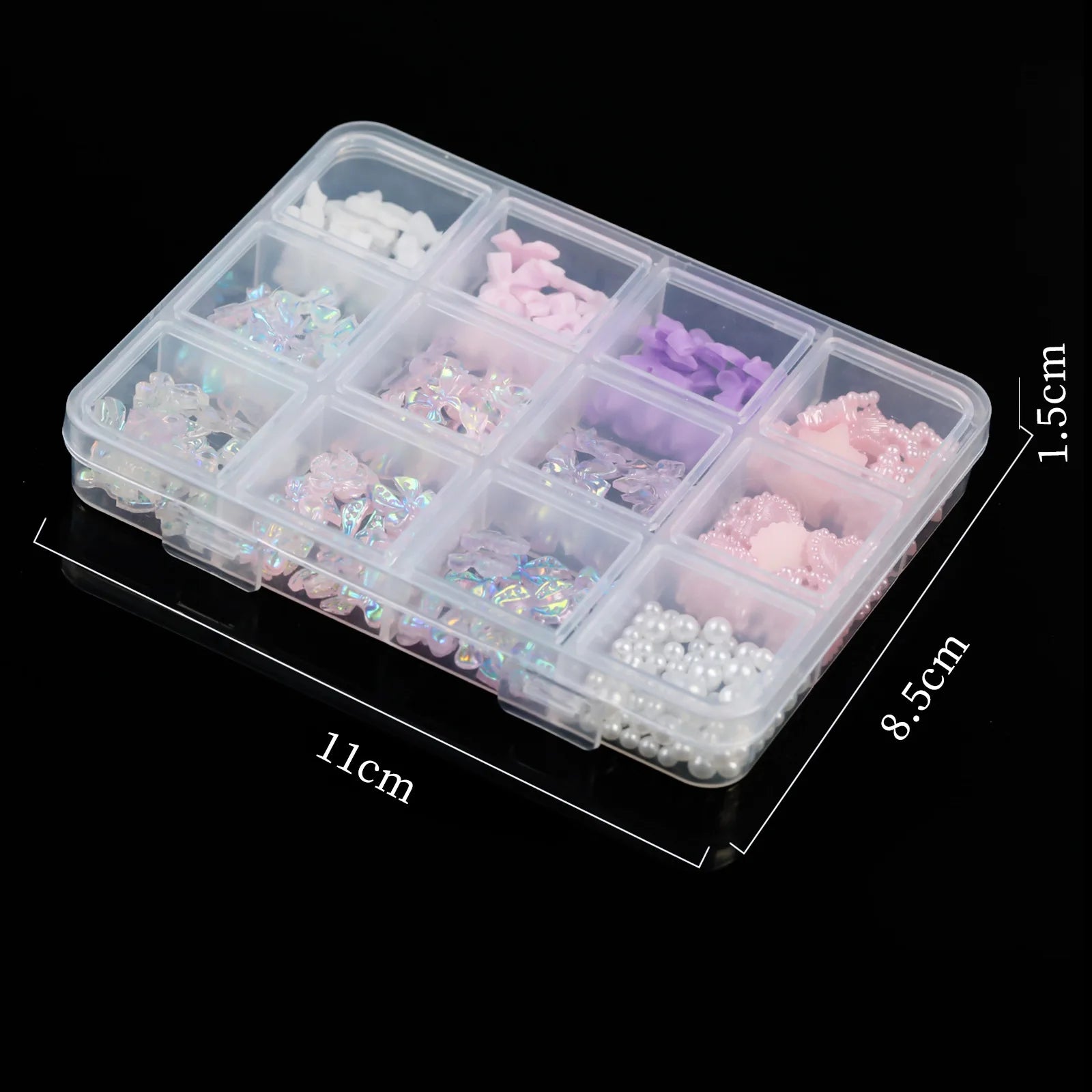 Hot Sale DIY Nail Art Kit with Ribbon Butterfly Pearl Moon Heart Resin Nail Decorations