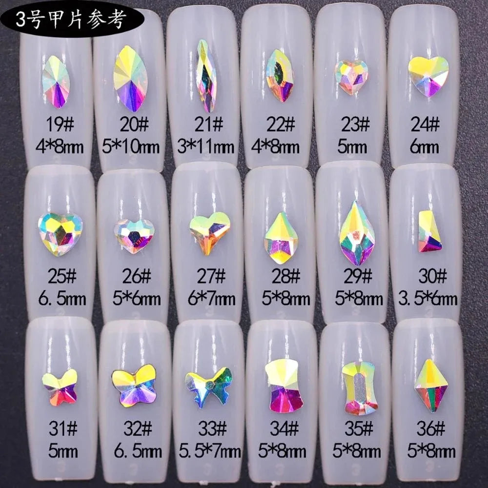 20pcs Irregular Shape Rhinestones Nail Art Gems AB Color Flat Back Diamonds Wholesale Sparkling Nail Accessories