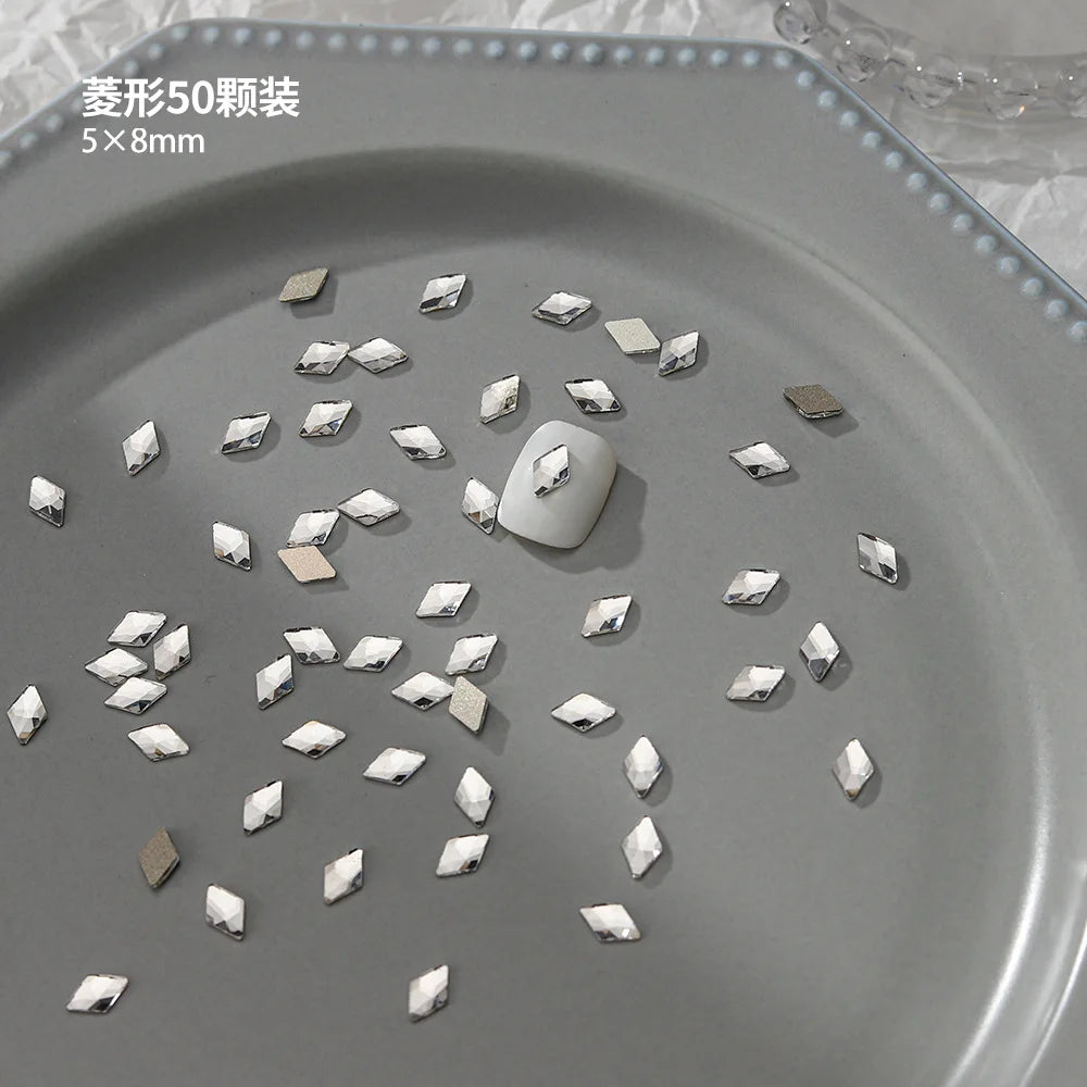 100pcs Nail Flat Shaped Diamond Jewelry White Super Sparkling Butterfly Star Water Droplet Diamond Glass Rhinestone Wholesale
