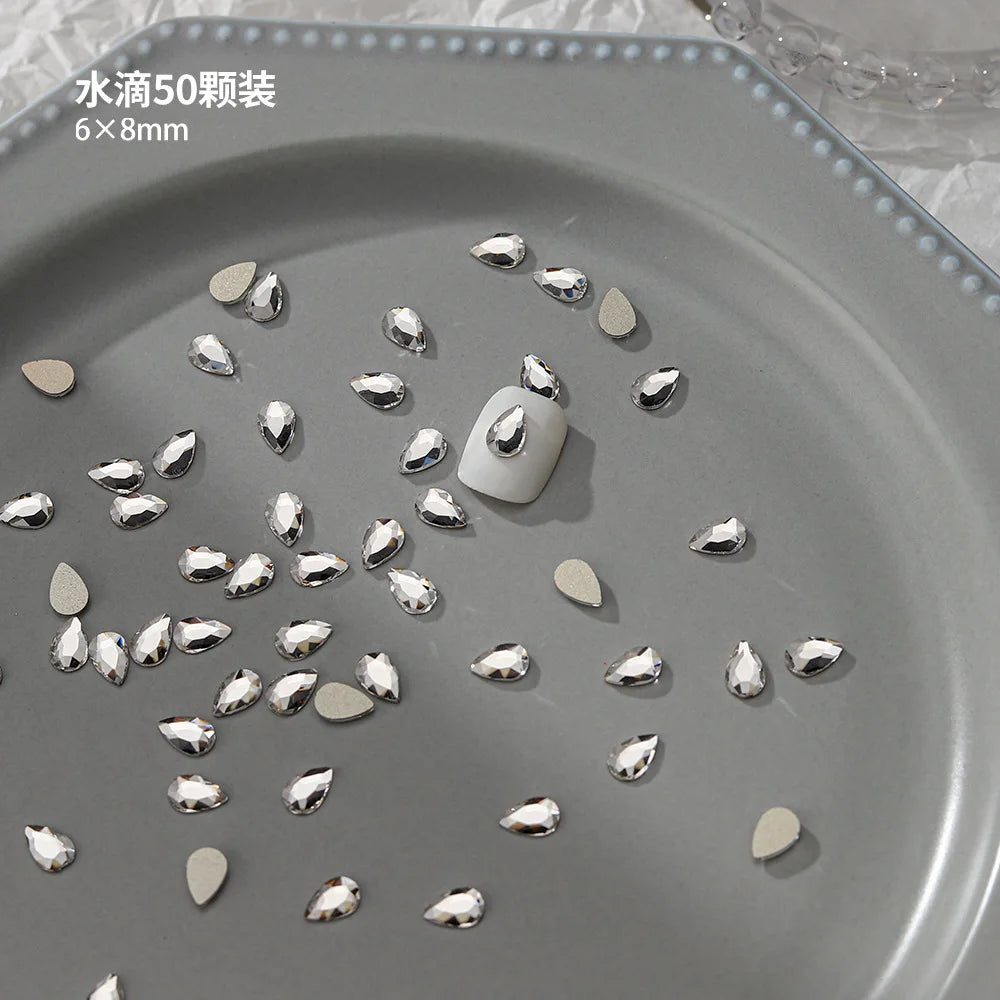 100pcs Nail Flat Shaped Diamond Jewelry White Super Sparkling Butterfly Star Water Droplet Diamond Glass Rhinestone Wholesale