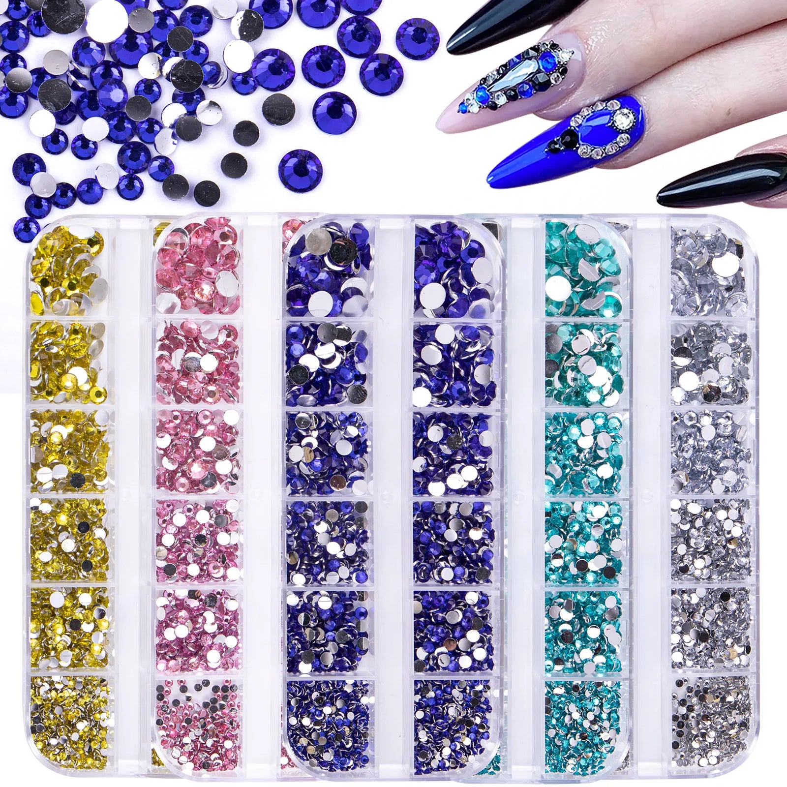 Acrylic Rhinestones Mixed Colors 12 Grid Box for Nail Art DIY Craft Decoration