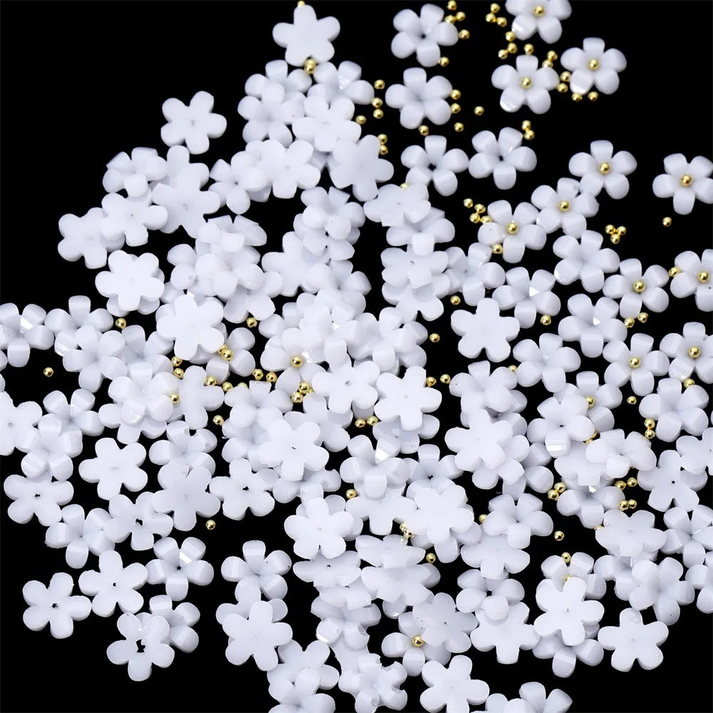 1bag  Acrylic Petal Flowers With Gold Beads Nails Glitter Kinds of Colors Flowers Rhinestones Gems DIY Nail Art Decoration