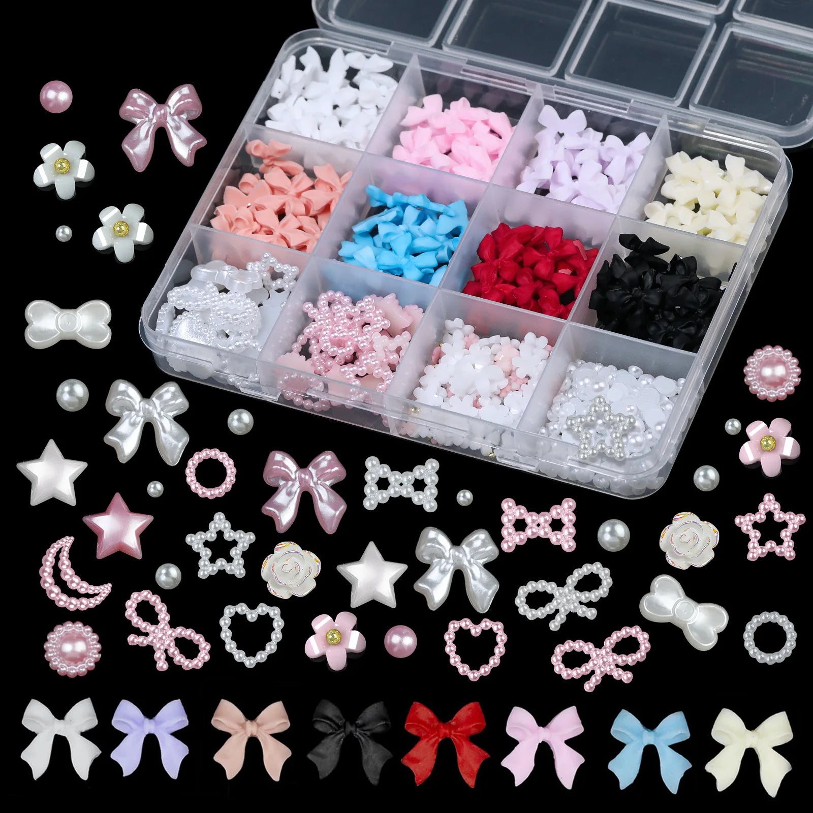 Hot Sale DIY Nail Art Kit with Ribbon Butterfly Pearl Moon Heart Resin Nail Decorations