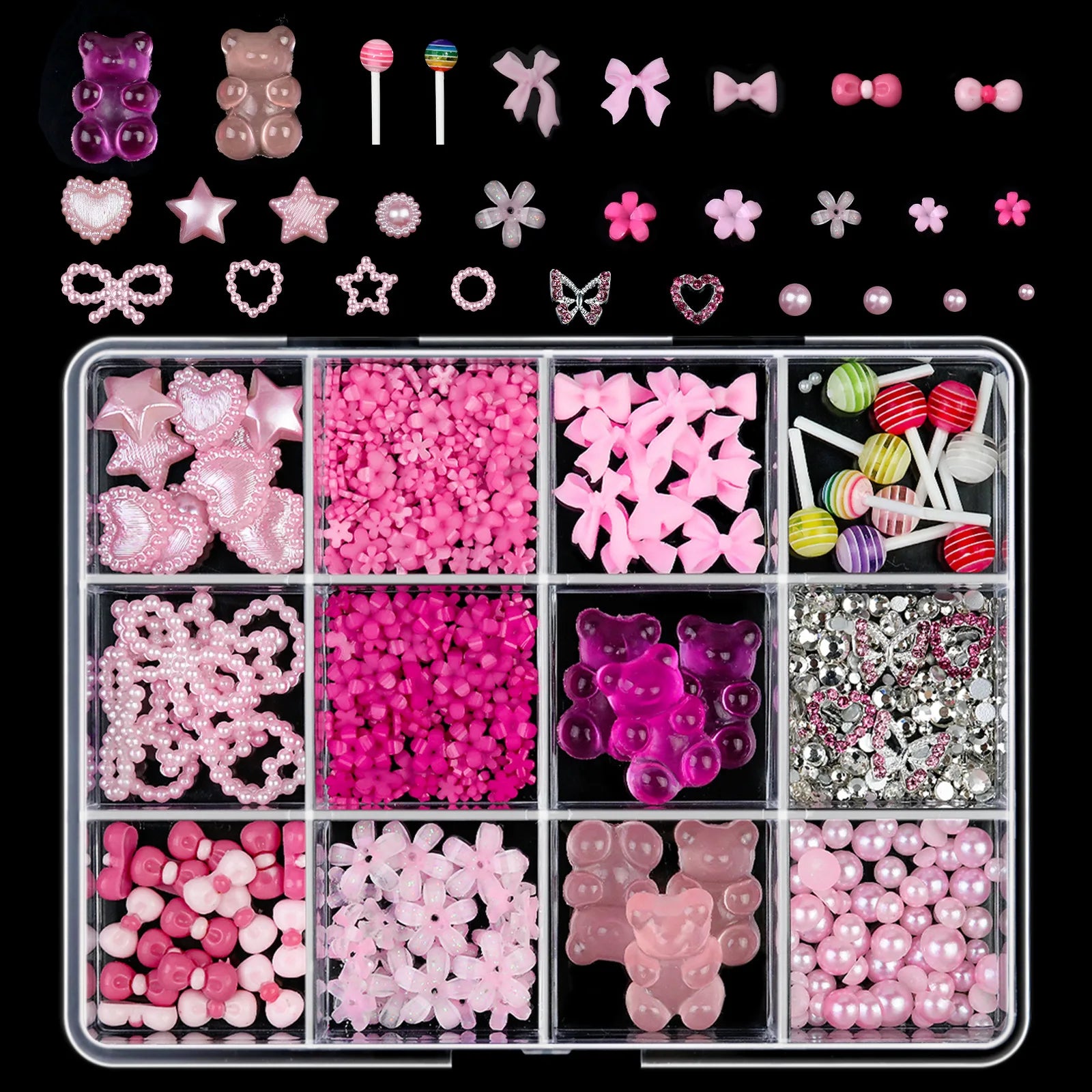 Hot Sale DIY Nail Art Kit with Ribbon Butterfly Pearl Moon Heart Resin Nail Decorations