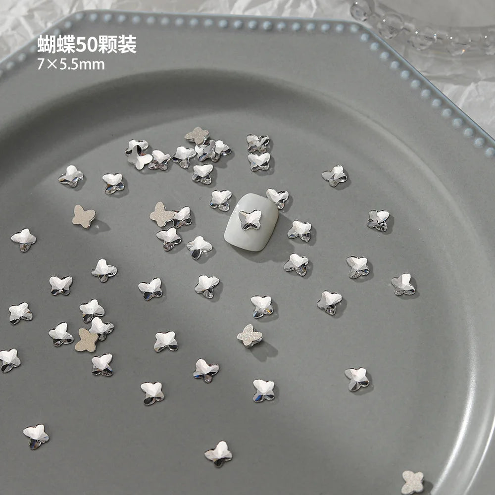 100pcs Nail Flat Shaped Diamond Jewelry White Super Sparkling Butterfly Star Water Droplet Diamond Glass Rhinestone Wholesale