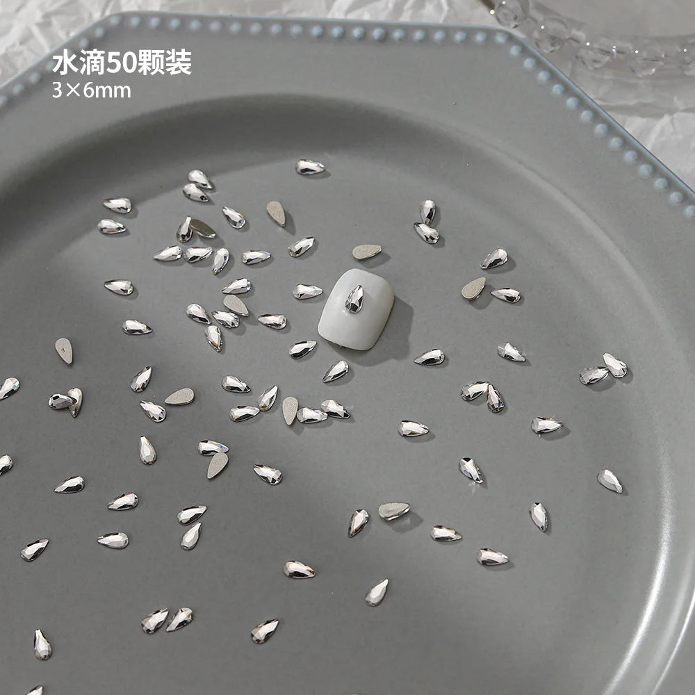 100pcs Nail Flat Shaped Diamond Jewelry White Super Sparkling Butterfly Star Water Droplet Diamond Glass Rhinestone Wholesale