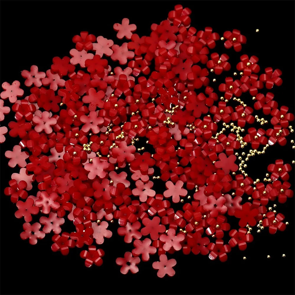 1bag  Acrylic Petal Flowers With Gold Beads Nails Glitter Kinds of Colors Flowers Rhinestones Gems DIY Nail Art Decoration