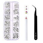 Box Multi-Size Nail Rhinestones 3D Crystal DIY Nail Art Decorations crystal diamond gems with Pen tweezers Nail Beauty Tool Set
