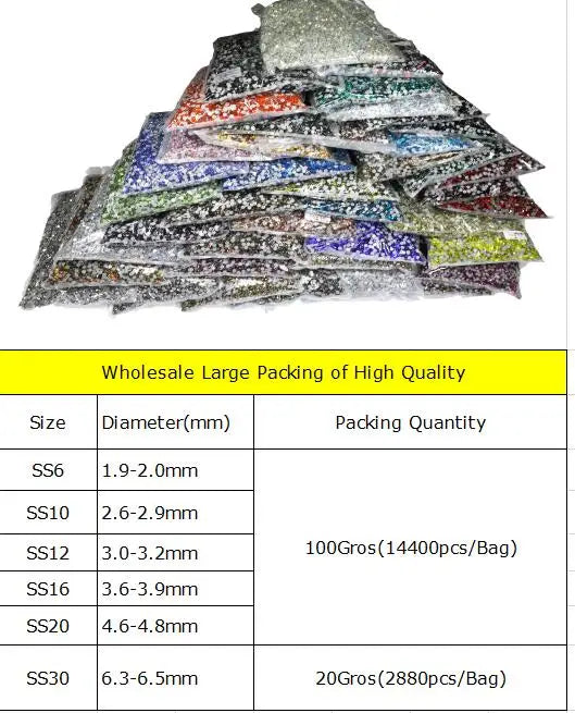 SS6-SS30 Bulk Bag 42 Colors Wholesale Top Quality Better DMC Hotfix Rhinestones Crystal Hot Fix Rhinestone Garment