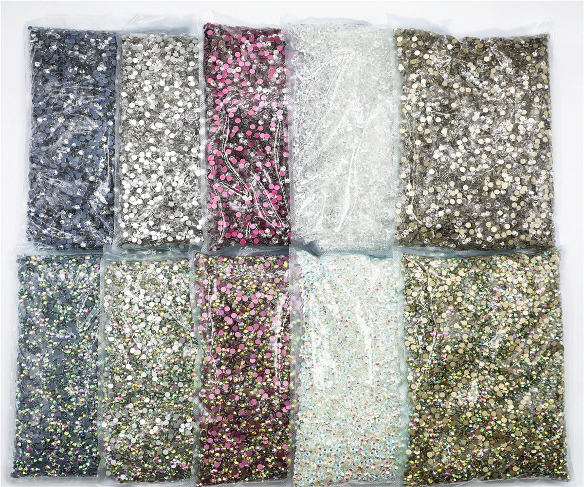 14400pcs Bulk Big package Crystal Clear Color ss3-ss30 Non Hot Fix Rhinestones FlatBack Nail Art Rhinestones Garment Decorations