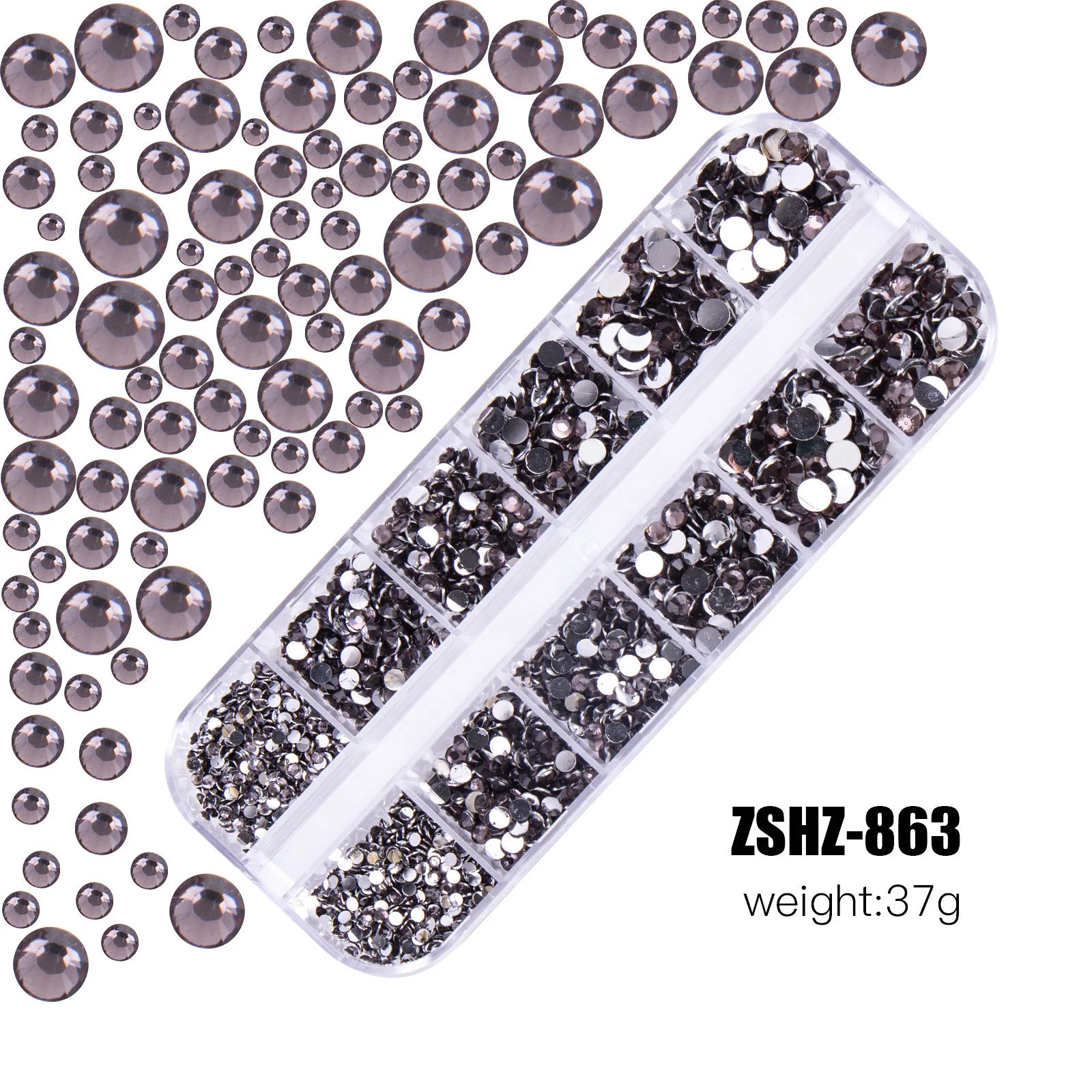 Acrylic Rhinestones Mixed Colors 12 Grid Box for Nail Art DIY Craft Decoration