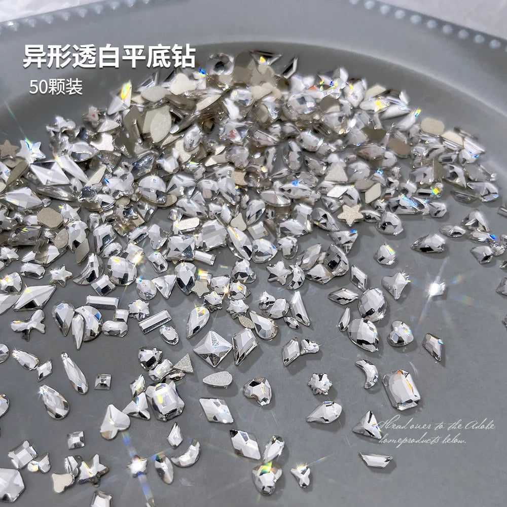 100pcs Nail Flat Shaped Diamond Jewelry White Super Sparkling Butterfly Star Water Droplet Diamond Glass Rhinestone Wholesale
