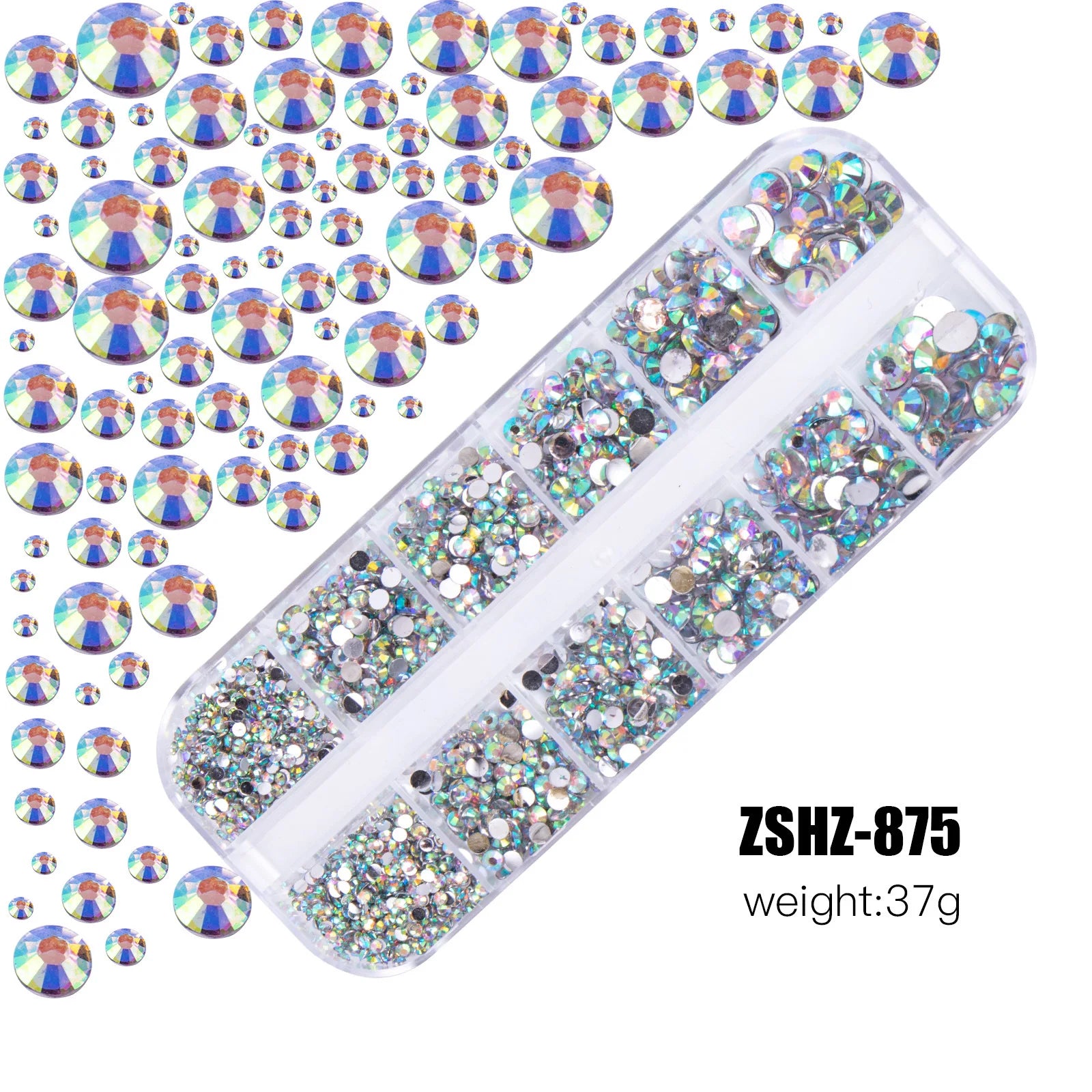 Acrylic Rhinestones Mixed Colors 12 Grid Box for Nail Art DIY Craft Decoration