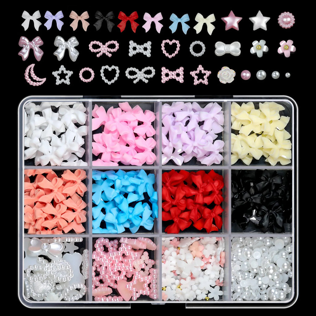 Hot Sale DIY Nail Art Kit with Ribbon Butterfly Pearl Moon Heart Resin Nail Decorations