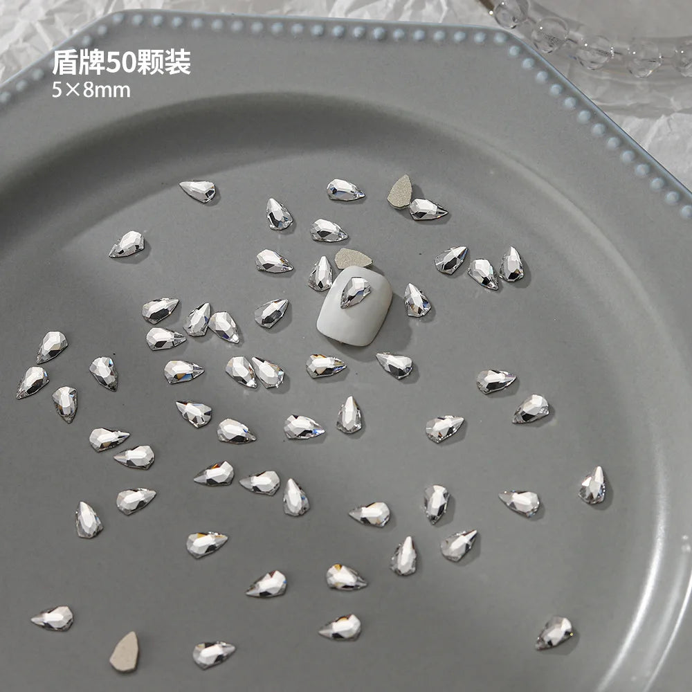 100pcs Nail Flat Shaped Diamond Jewelry White Super Sparkling Butterfly Star Water Droplet Diamond Glass Rhinestone Wholesale