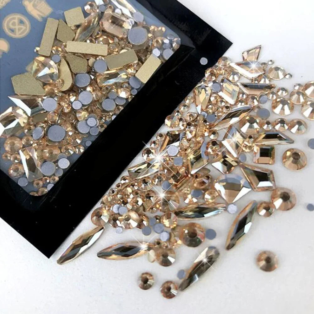 nail art  irregular shaped diamonds, small round diamonds, full diamond jewelry, mineral black rhinestones, super  diamonds