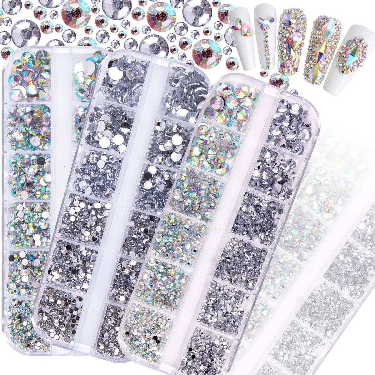 Acrylic Rhinestones Mixed Colors 12 Grid Box for Nail Art DIY Craft Decoration
