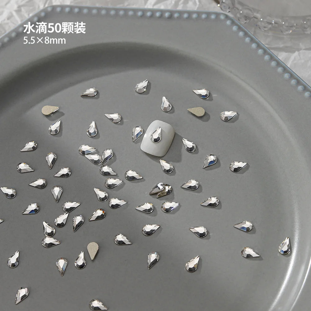 100pcs Nail Flat Shaped Diamond Jewelry White Super Sparkling Butterfly Star Water Droplet Diamond Glass Rhinestone Wholesale