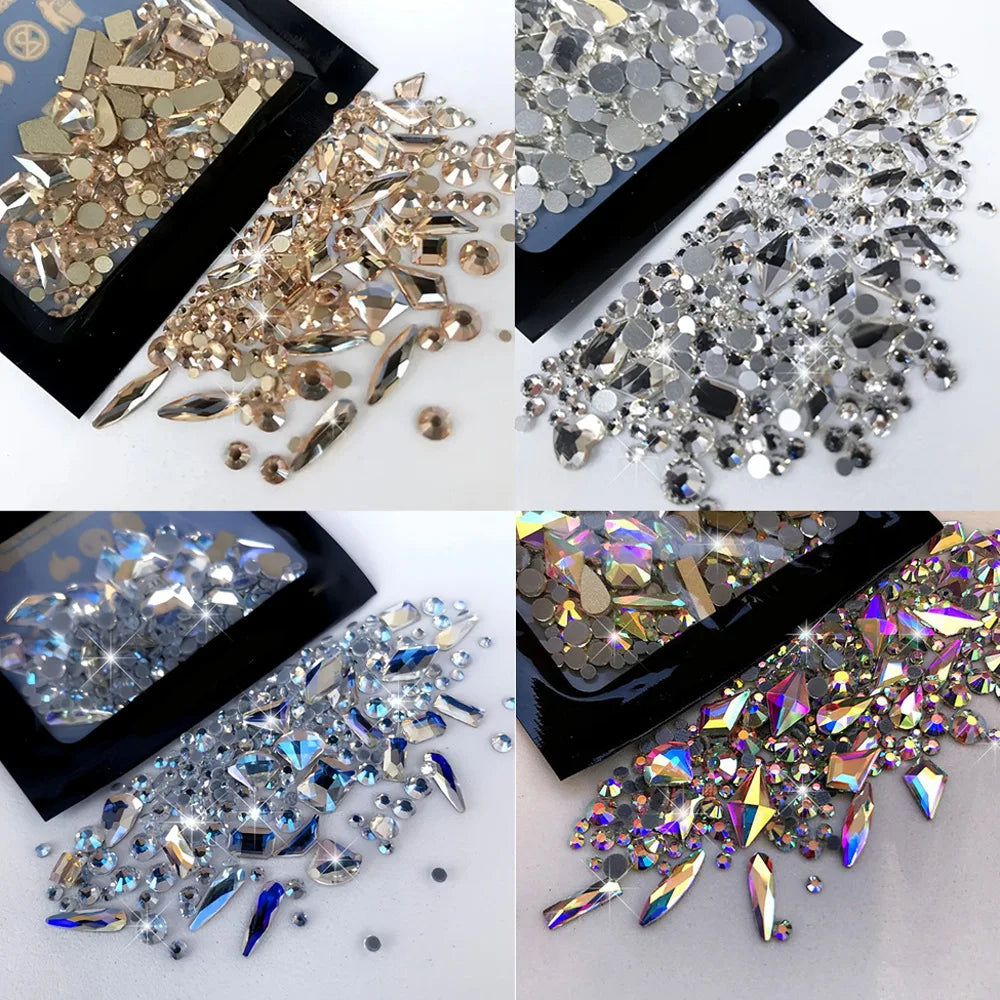 nail art  irregular shaped diamonds, small round diamonds, full diamond jewelry, mineral black rhinestones, super  diamonds