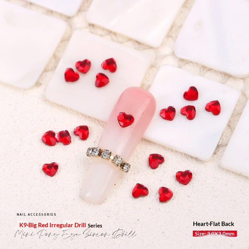 Red Small Flatback Shaped Rhinestones: Heart, Teardrop, Butterfly, Marquise | Christmas & New Year Nail Art Glass Ornaments | Factory Wholesale